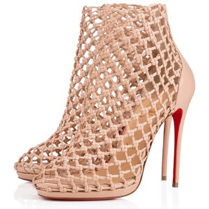 Christian Louboutin Porligat 120 Nu Nude Beige Caged Boot Bootie Heel Pump 37